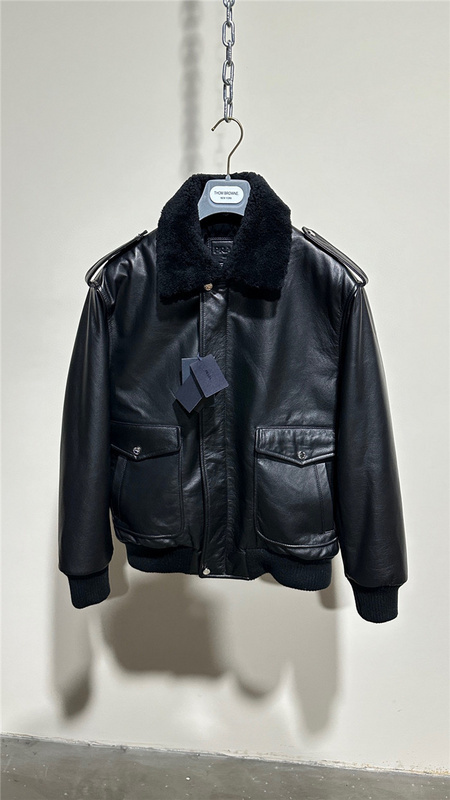 Prada Shearling Collar Leather Bomber Jacket
