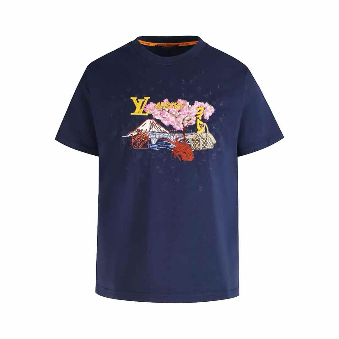 LV x Nigo Embroidered T-Shirt in Deep Navy