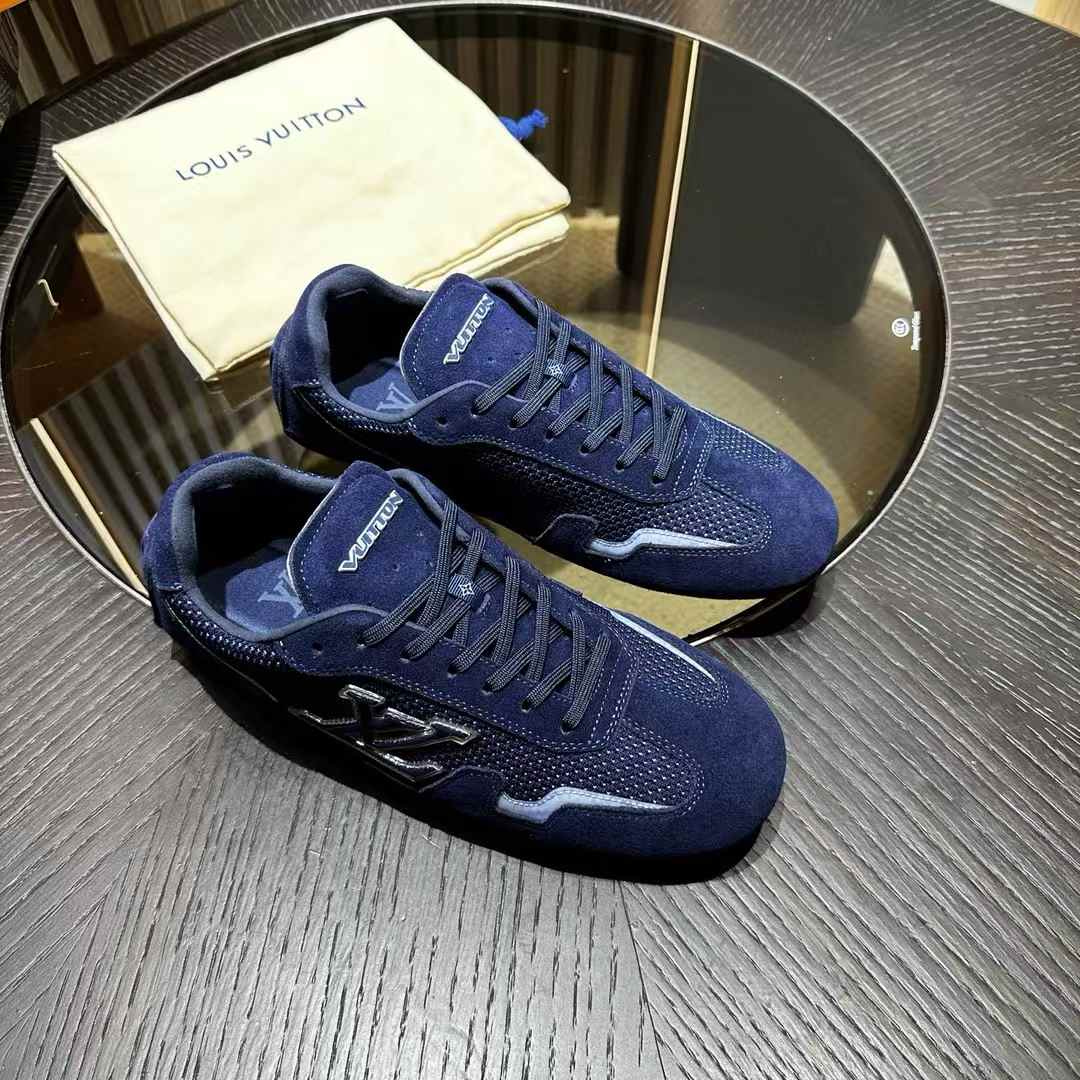 LV Rally Sneaker in blue suede calf leather