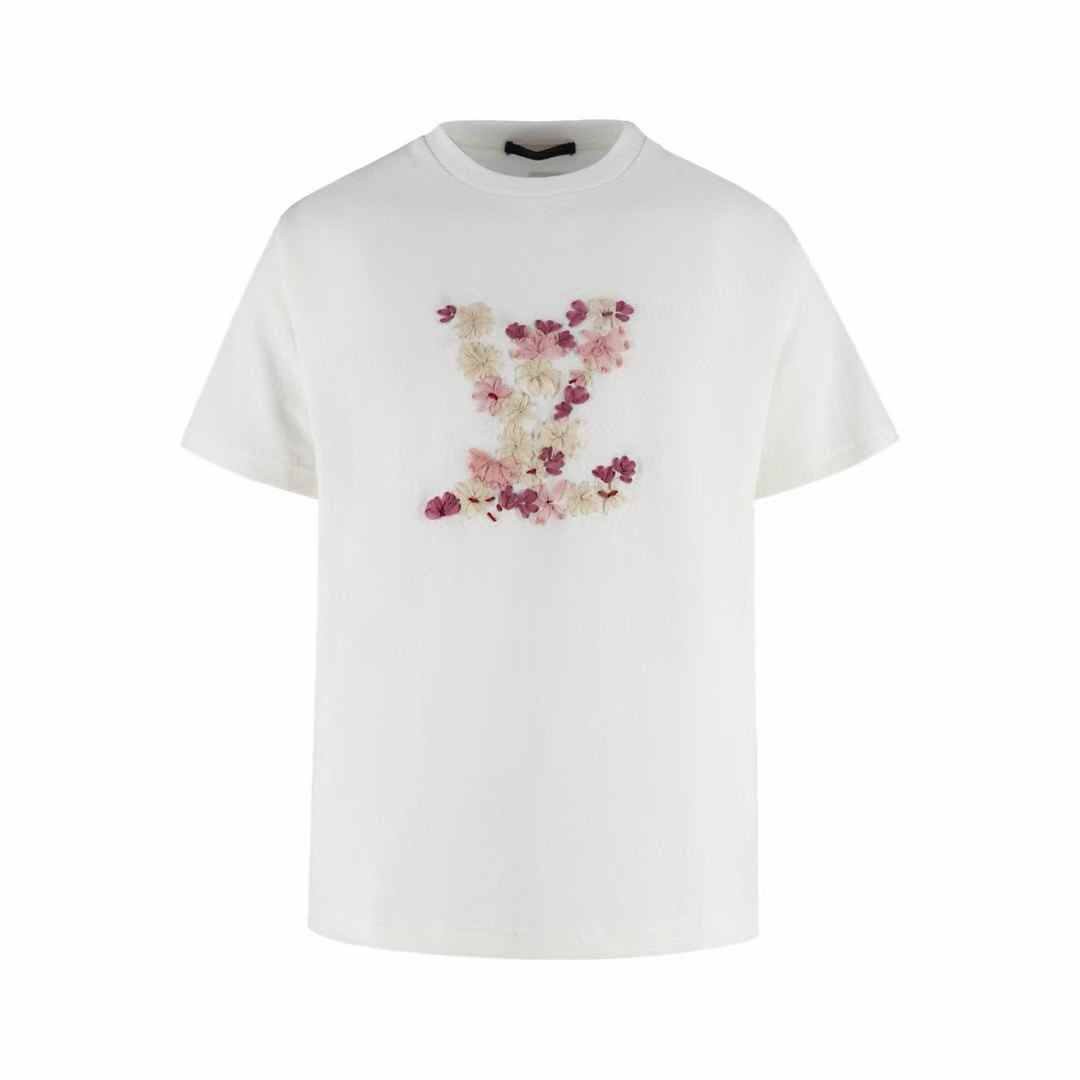 LV Embroidered T-shirt in white cotton