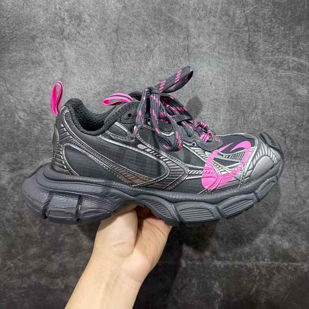 Balenciaga 3XL sneaker with a black and gray mesh paneling and pink accents