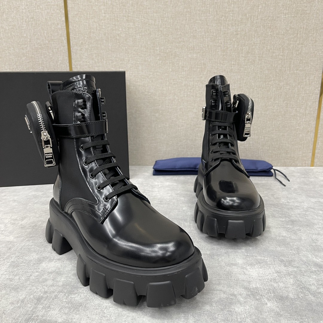 Prada Monolith brushed leather and Re-Nylon boots with a removable pouch