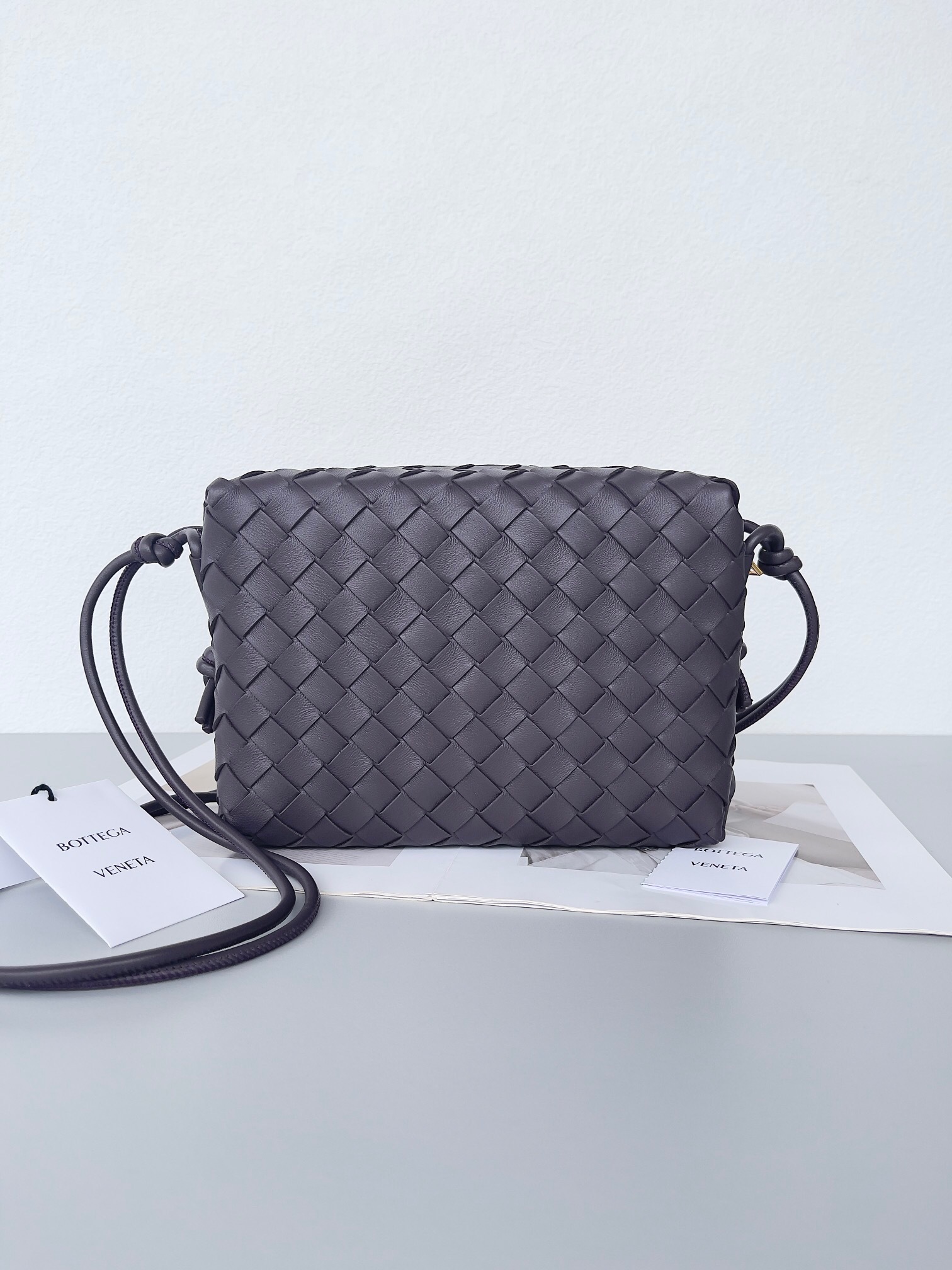 Bottega Veneta Loop Mini Camera Bag in Thunder Intrecciato lambskin leather