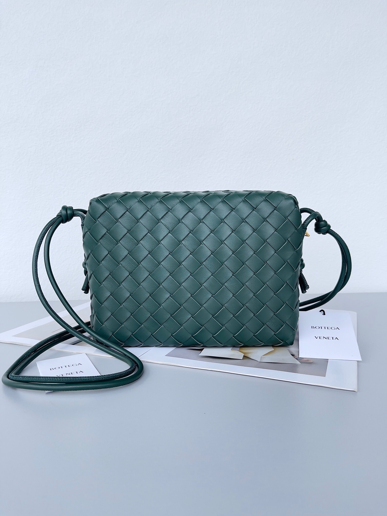 Bottega Veneta Mini Loop Camera Bag Raintree Green leather Intrecciato weaving