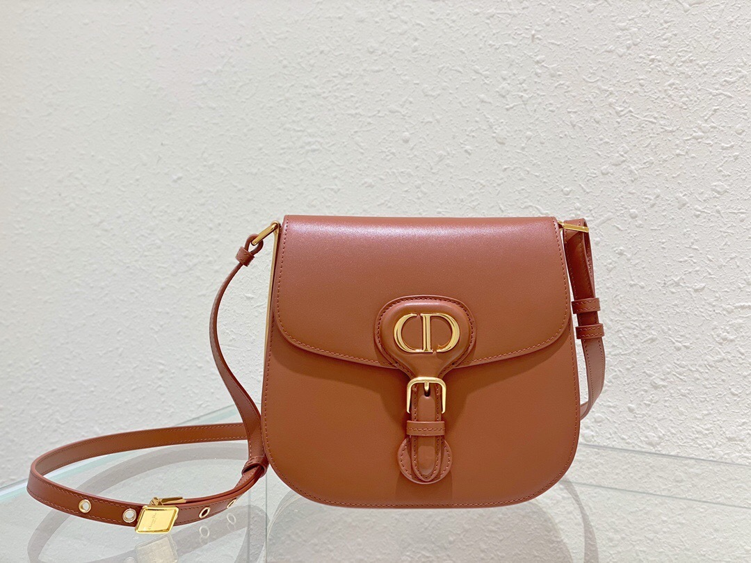 Dior Medium Bobby Flap bag in dark tan box calfskin leather