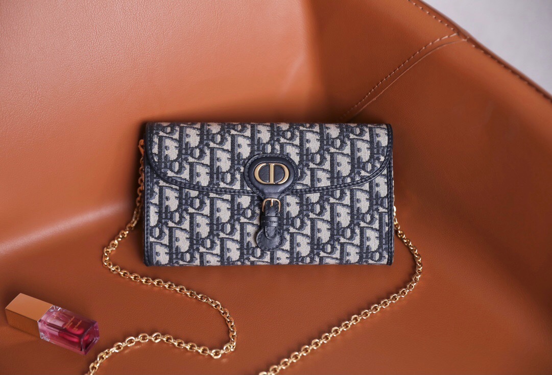 Dior Bobby Pouch with Chain Oblique jacquard blue