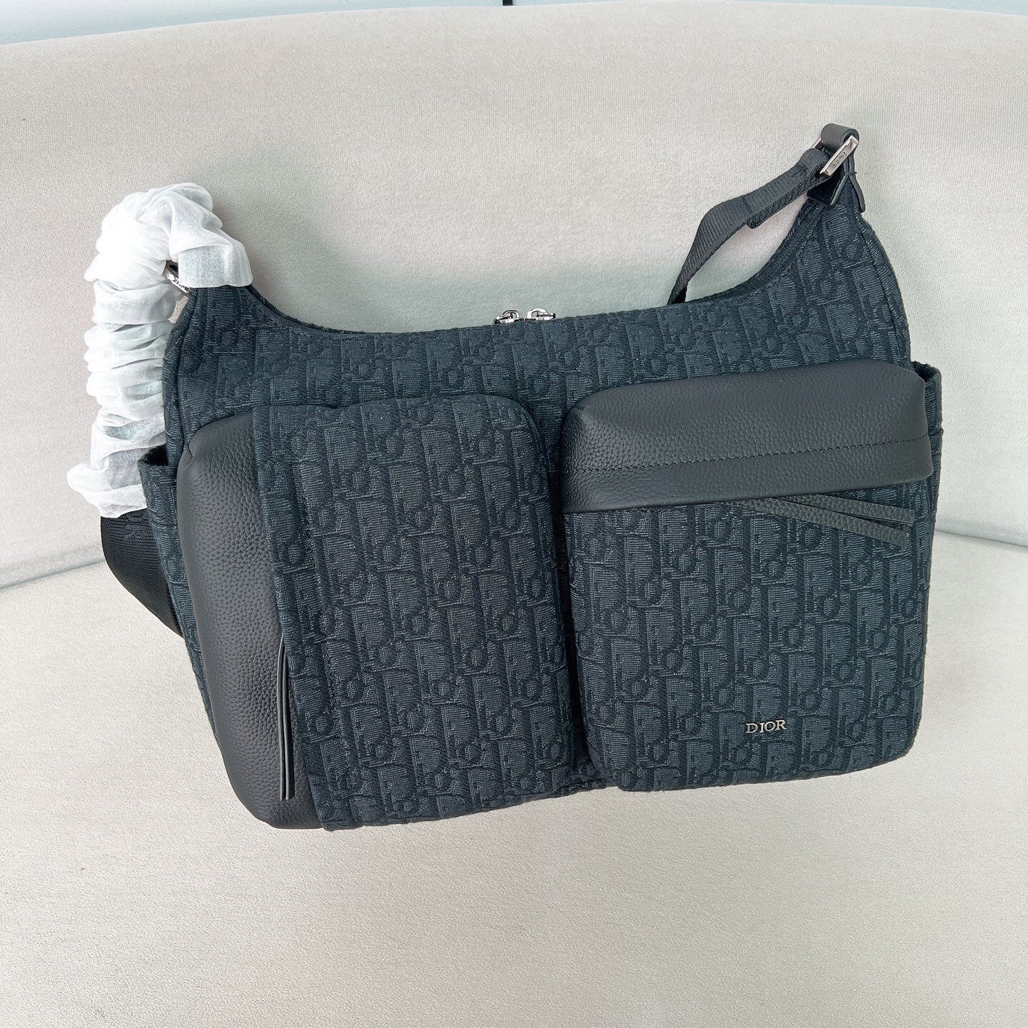 Dior Medium Rider Soft Hobo Bag in blue Dior Oblique jacquard and grained calfskin