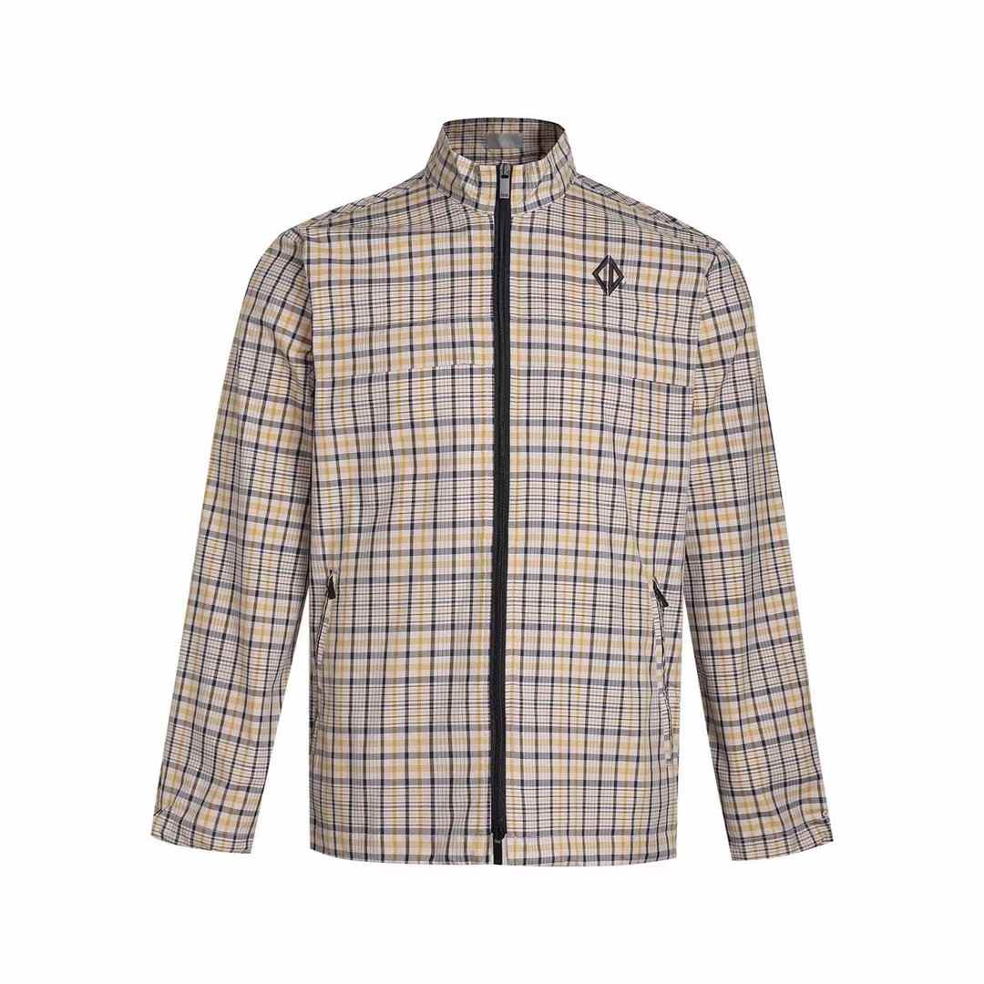 Dior CD Diamond Zip-Up Shirt Jacket in a beige and navy blue tartan motif