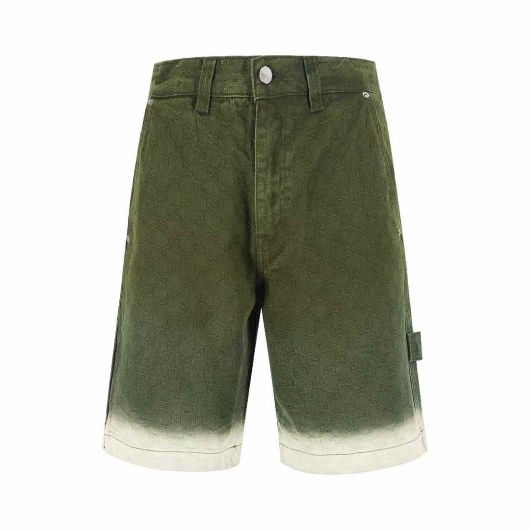 Gucci men's olive cotton regular fit shorts with a dip-dyed effect