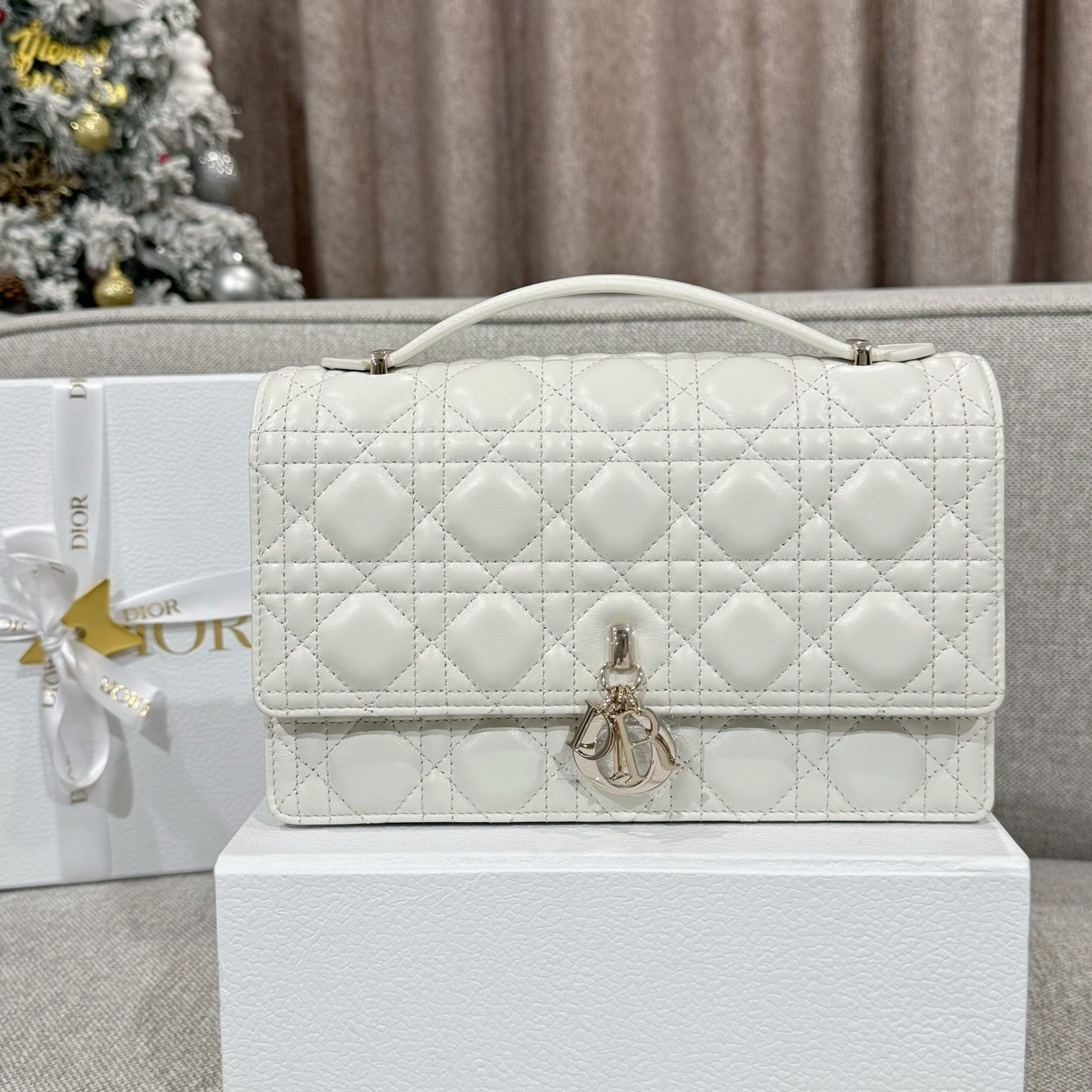 Dior My Dior Top Handle Bag in Latte Cannage Lambskin