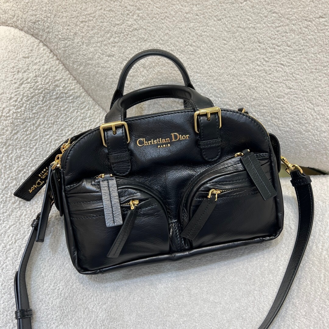 Dior Medium Grand Tour Bowling Bag Crinkled Calfskin Black