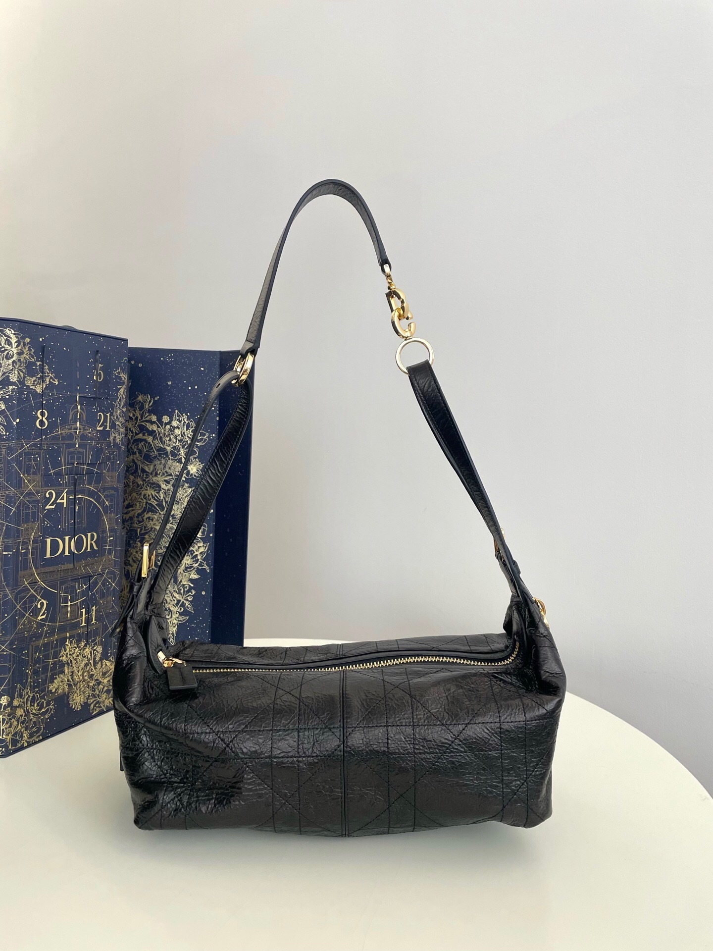 Dior Medium D-Journey bag in crinkled calfskin with Flat Macrocannage topstitching