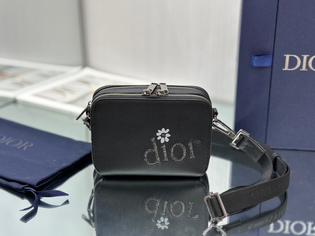 Dior x ERL Pouch with Strap in black grained calfskin from the 2022 collection