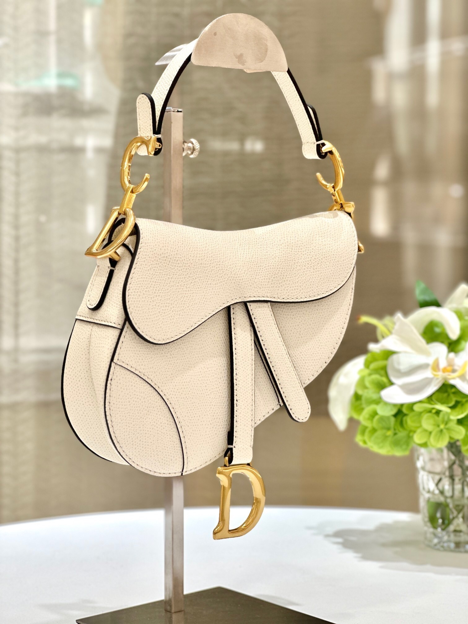 Christian Dior Saddle bag in white textured leather