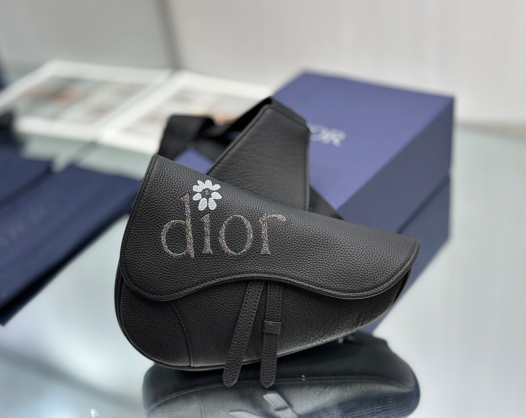 Dior x ERL Saddle Bag in black grained calfskin.