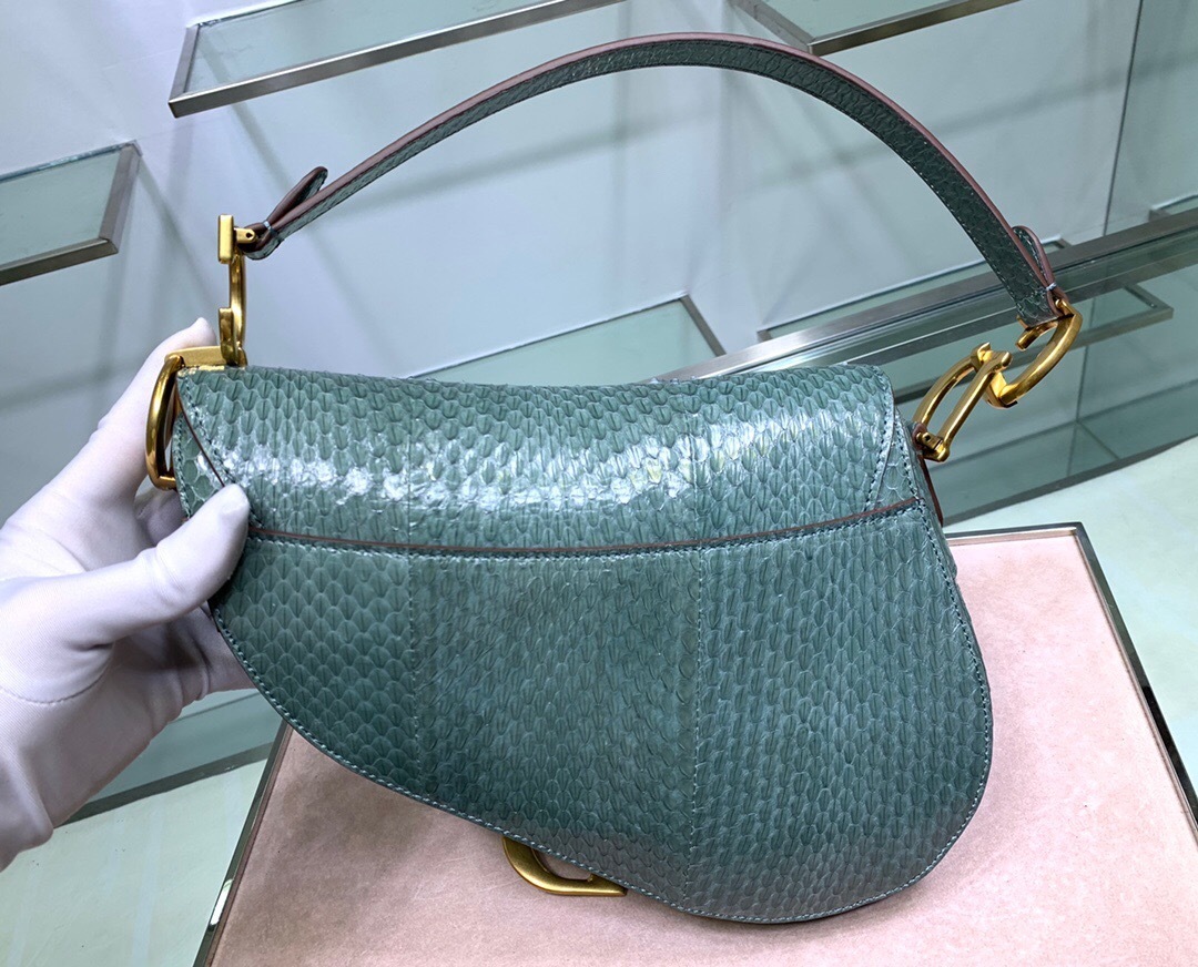 Christian Dior Saddle Handbag in green python or watersnake leather