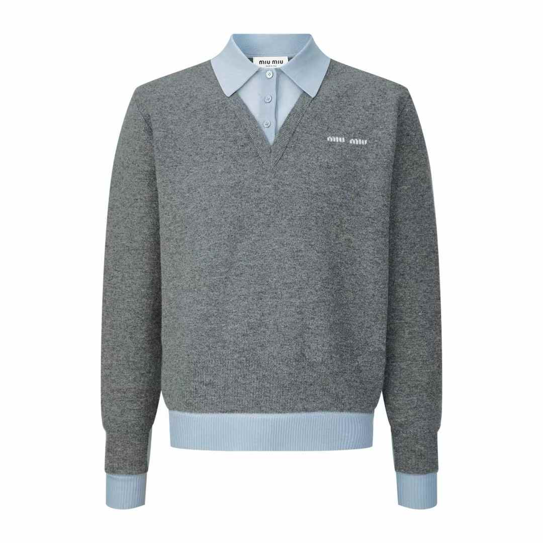 Miu Miu cashmere and wool polo sweater slate grey
