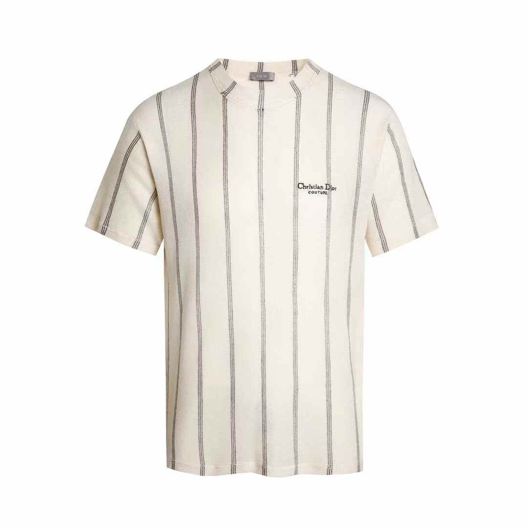 Dior Couture T-shirt in beige striped cotton and linen jersey