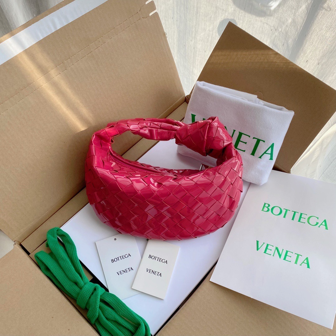Bottega Veneta Patent Nappa Intrecciato Mini Jodie bag in hot pink or candy stripe patent leather
