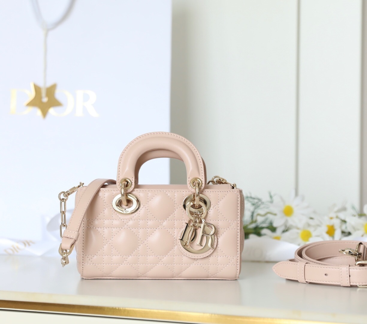 Dior Lady D-Joy Micro Bag cannage lambskin powder pink