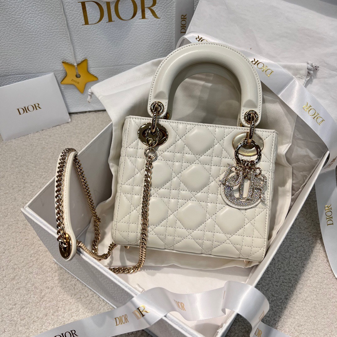 Dior Lady Dior Mini bag in white Cannage lambskin leather
