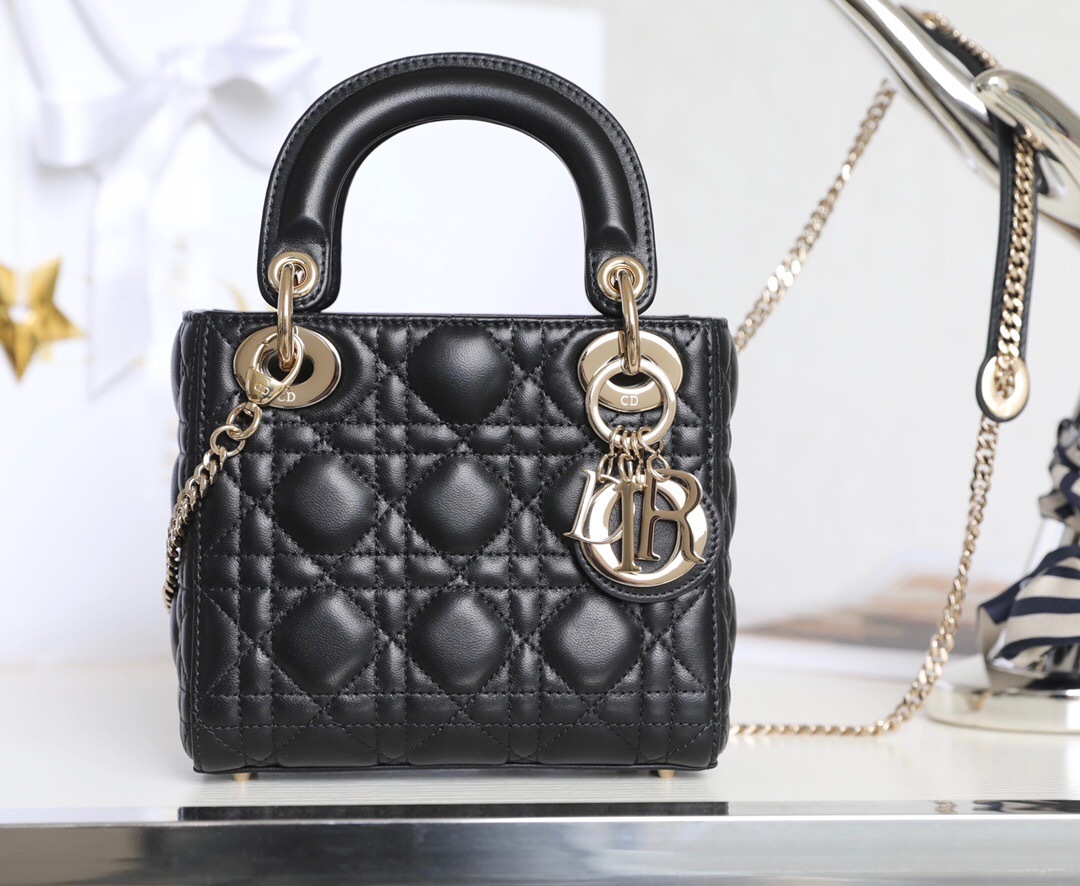 Dior Lady Dior Micro Bag in black cannage lambskin with gold-tone hardware