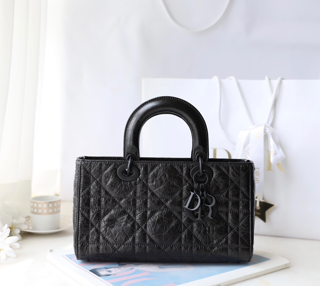 Dior Lady D-Sire handbag crinkled leather with macrocannage stitching Black