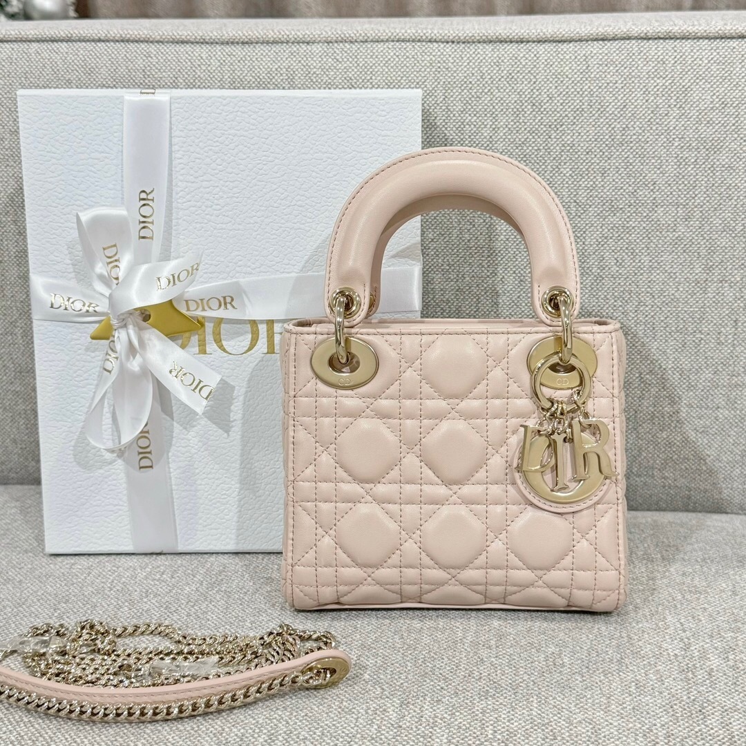 Dior Lady Dior Mini bag in a light pink or powder pink