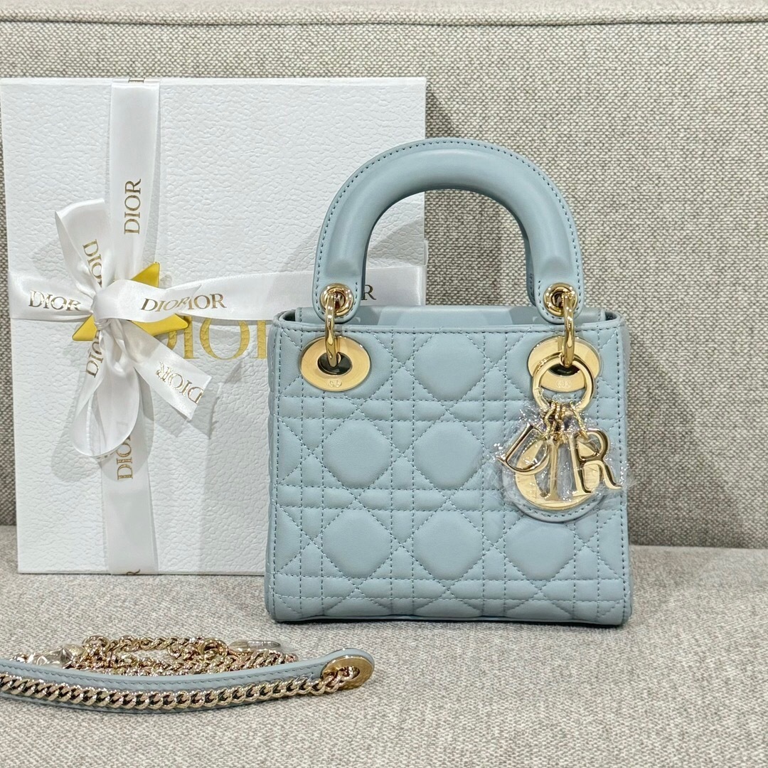 Dior Mini Lady Dior bag in cloud blue lambskin with Cannage stitching