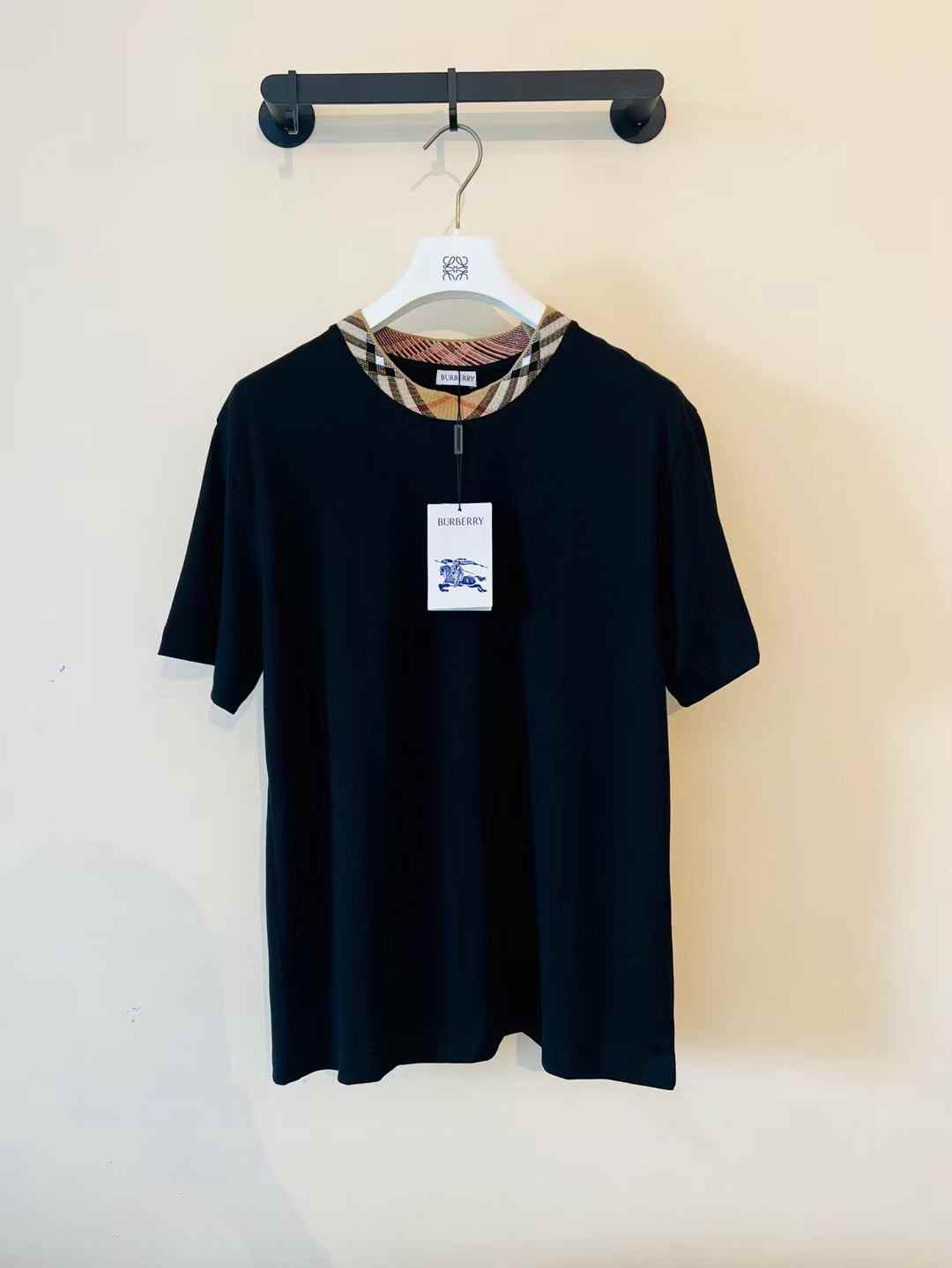 Burberry Check Trim Cotton T-shirt in black