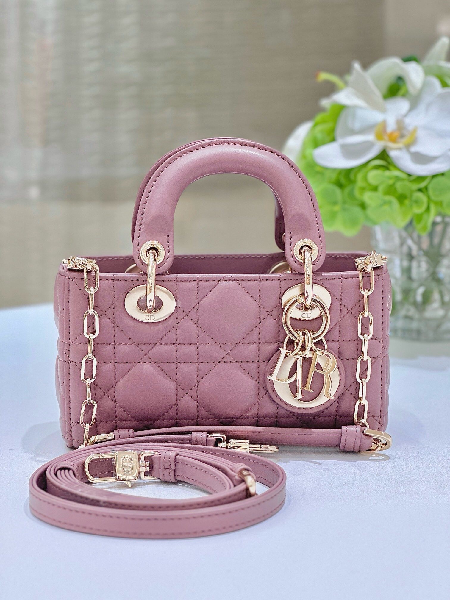 Dior Micro Lady D-Joy bag in antique pink cannage lambskin