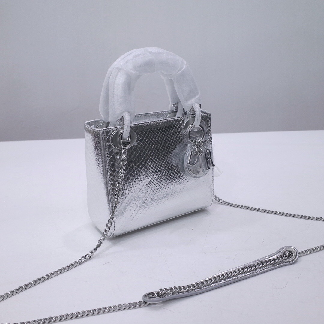 Dior Lady Dior Mini bag in silver python leather