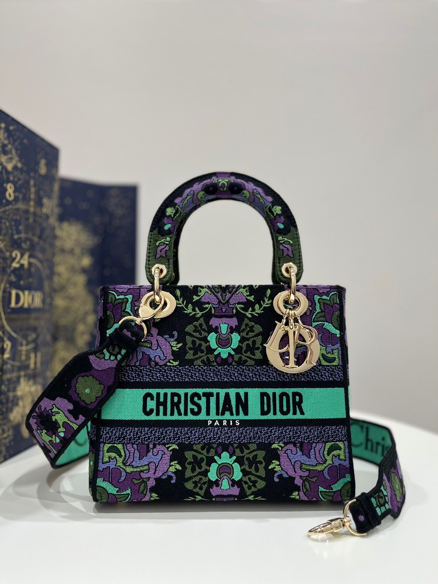 Dior Medium Lady D-Lite Bag the Indian Purple Embroidery version