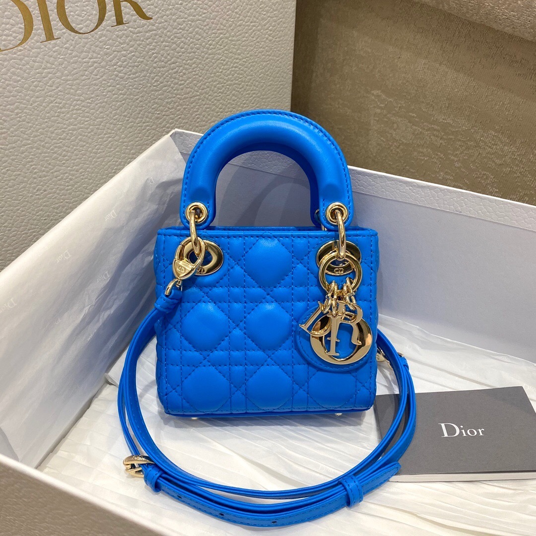 Dior Lady Dior bag in blue lambskin with Cannage topstitching
