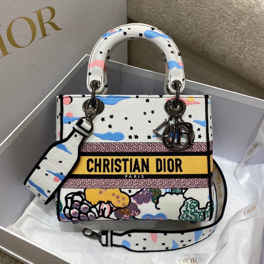 Dior Medium Canvas Embroidered Ciel De Reve Lady D-Lite satchel