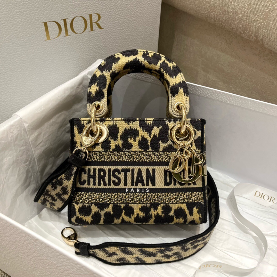 Dior Lady D-Lite bag with a beige multicolor mizza embroidery and "CHRISTIAN DIOR PARIS" signature