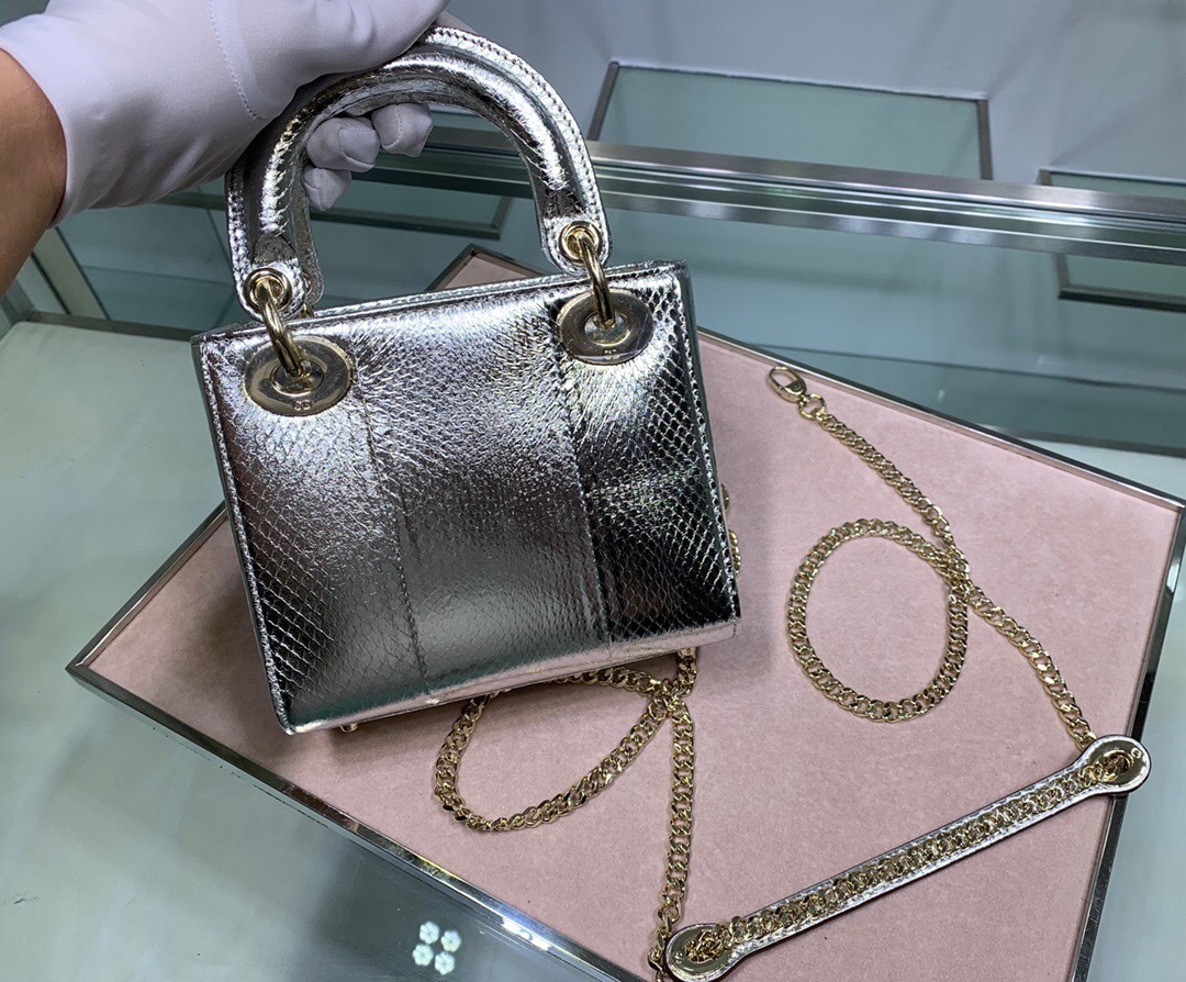 Dior Lady Mini bag in silver python leather