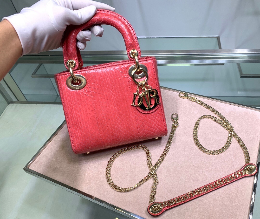 Dior mini Lady Dior bag in pink lizard or snakeskin leather