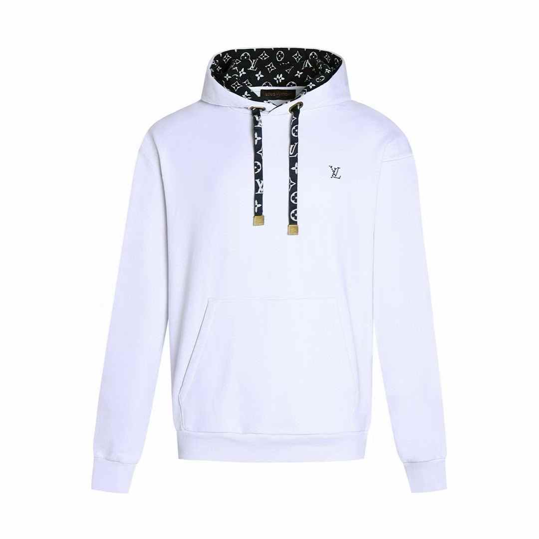 LV Cotton Hoodie in white with a printed Monogram motif