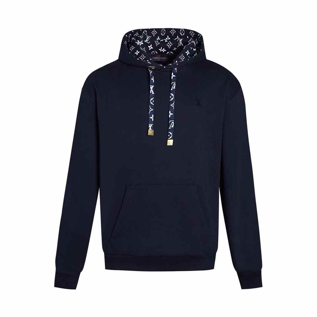 LV Monogram Reversible Hoodie in navy blue.