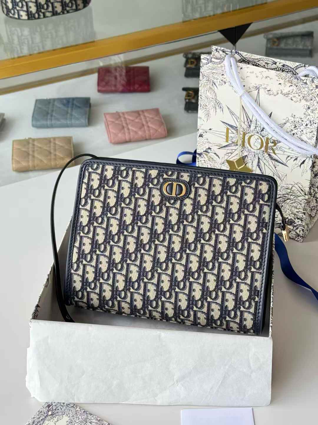 Dior 30 Montaigne Dea Pouch Oblique jacquard Blue
