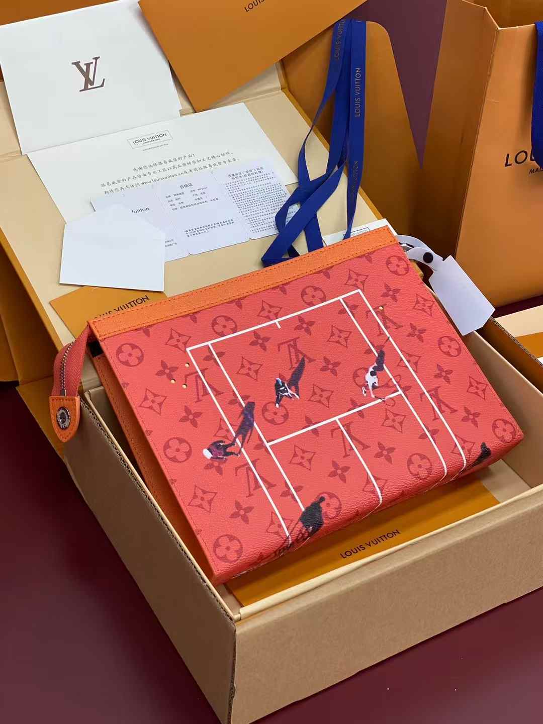LV Tennis Pocket Organizer in Brick Red canvas