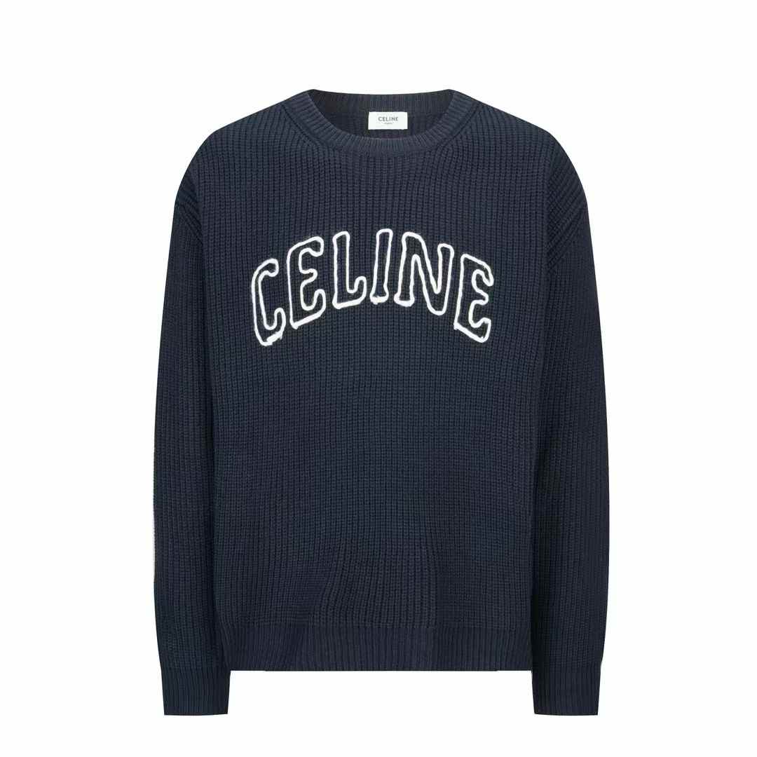 Celine Oversized Crew Neck Sweater in Wool Black