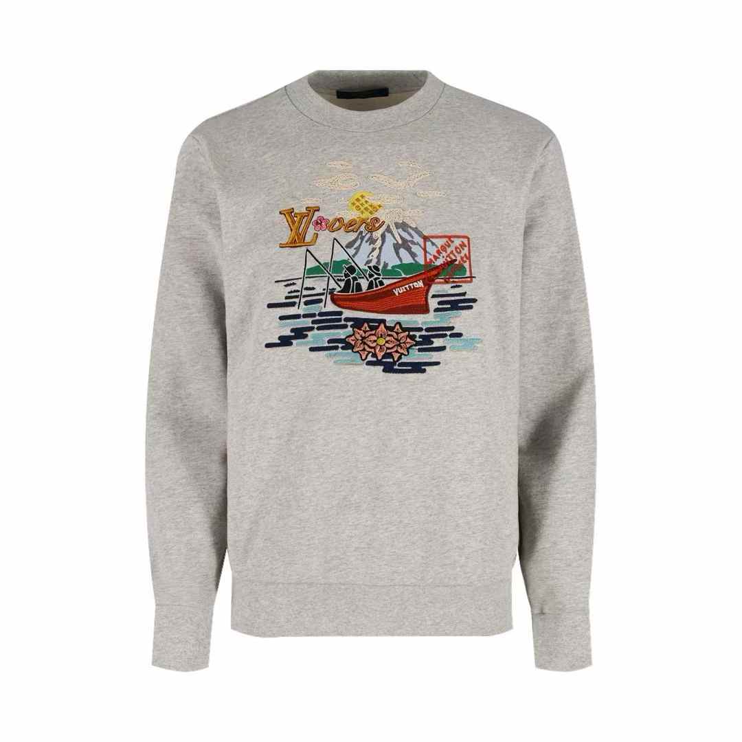 LV x Nigo Embroidered Sweatshirt in Dark Heather Gray
