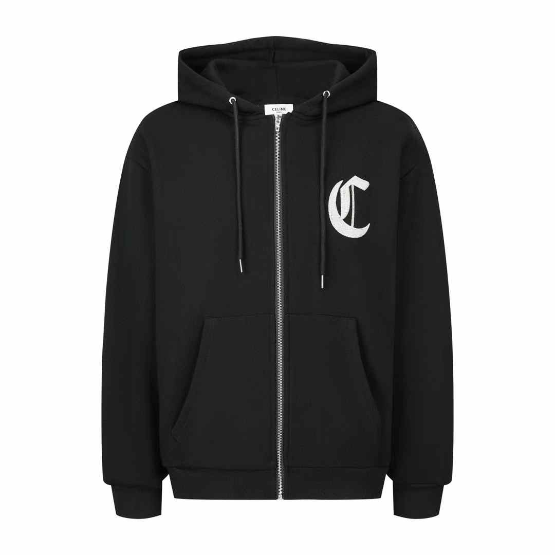 Celine Homme Logo-Embroidered Cotton-Blend Terry Hoodie in black