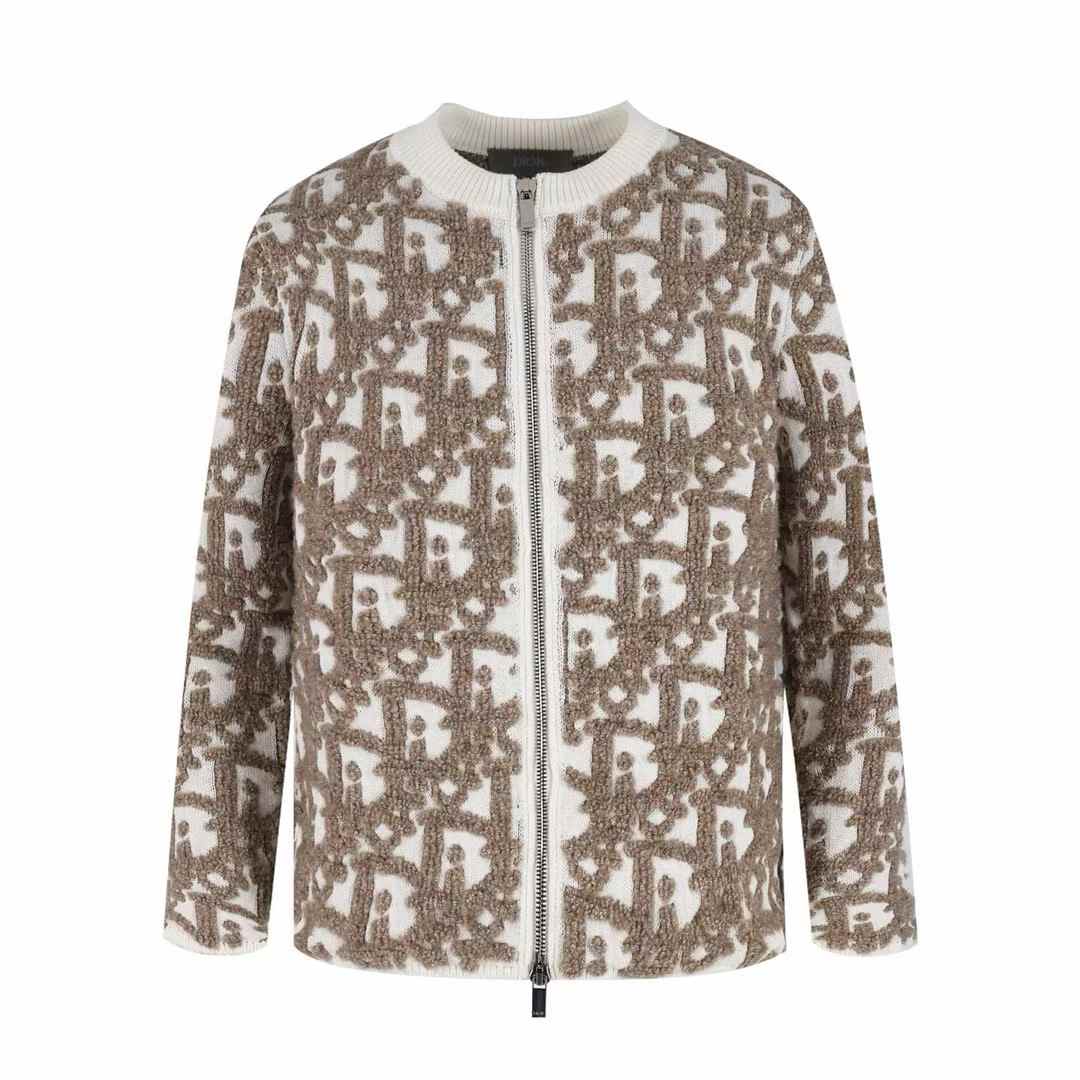 christian Dior Oblique cardigan in white wool- and cotton-blend jacquard.