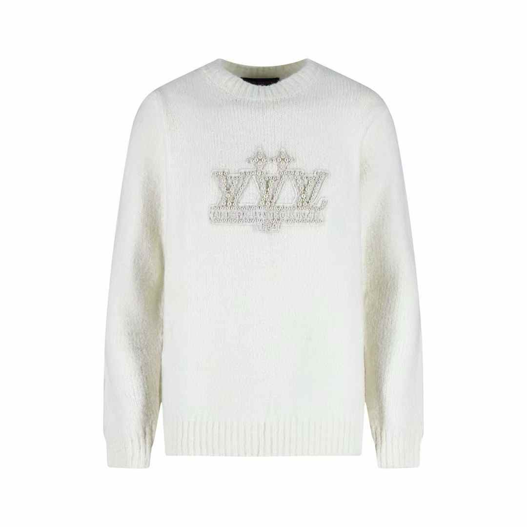 LV Embellished Silk Pullover in white