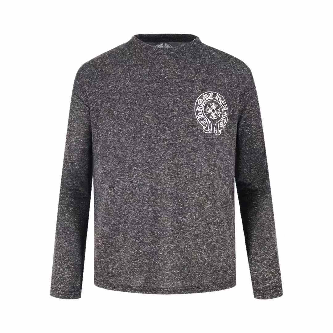 Chrome Hearts Flag Print Crew Neck T-Shirt Long Sleeve Grey/White A5