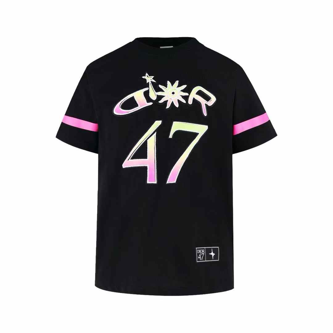 Dior x Lewis Hamilton black cotton t-shirt with a '47' print