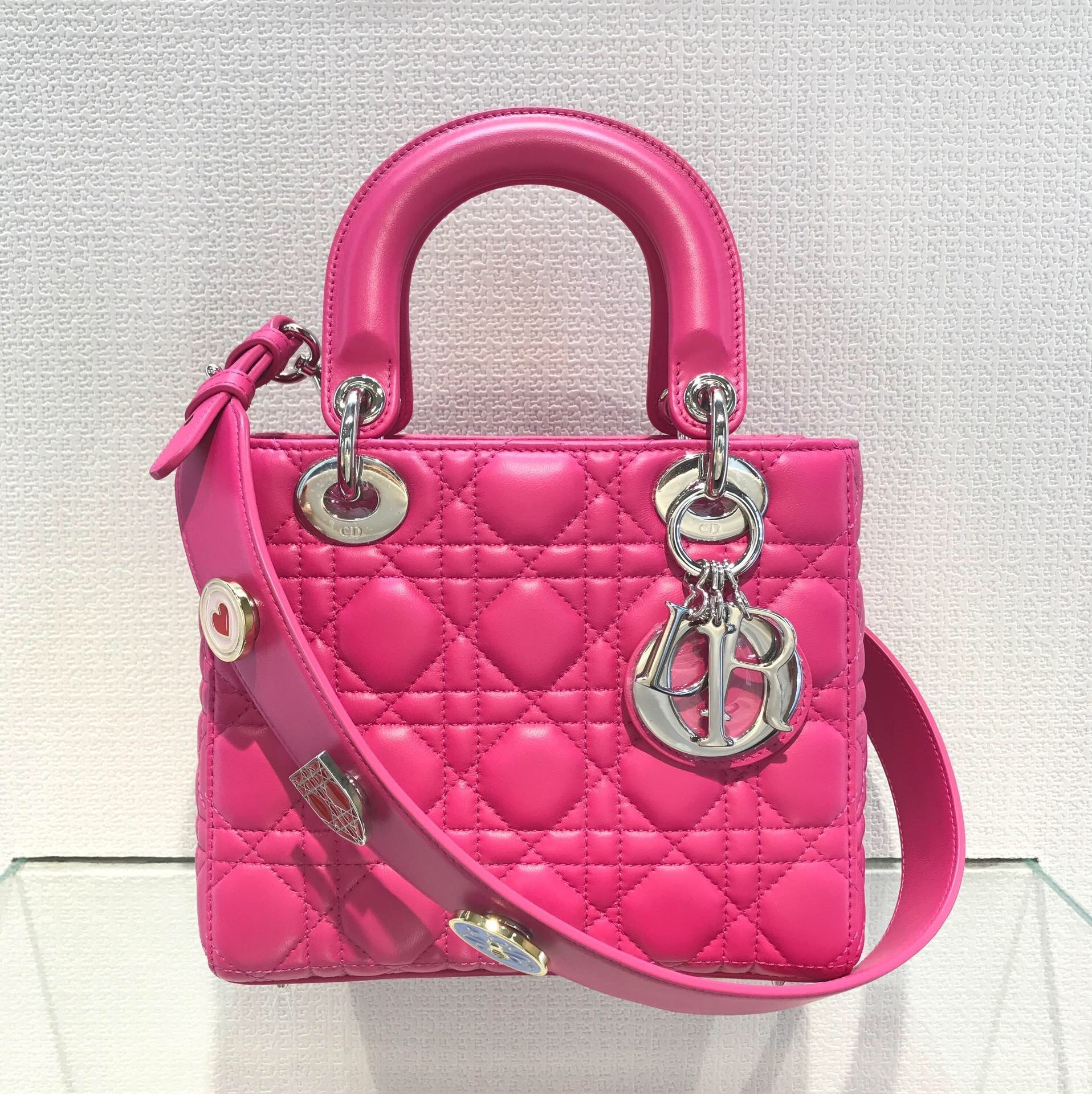 Dior Lady Dior bag in lambskin with Cannage stitching pink